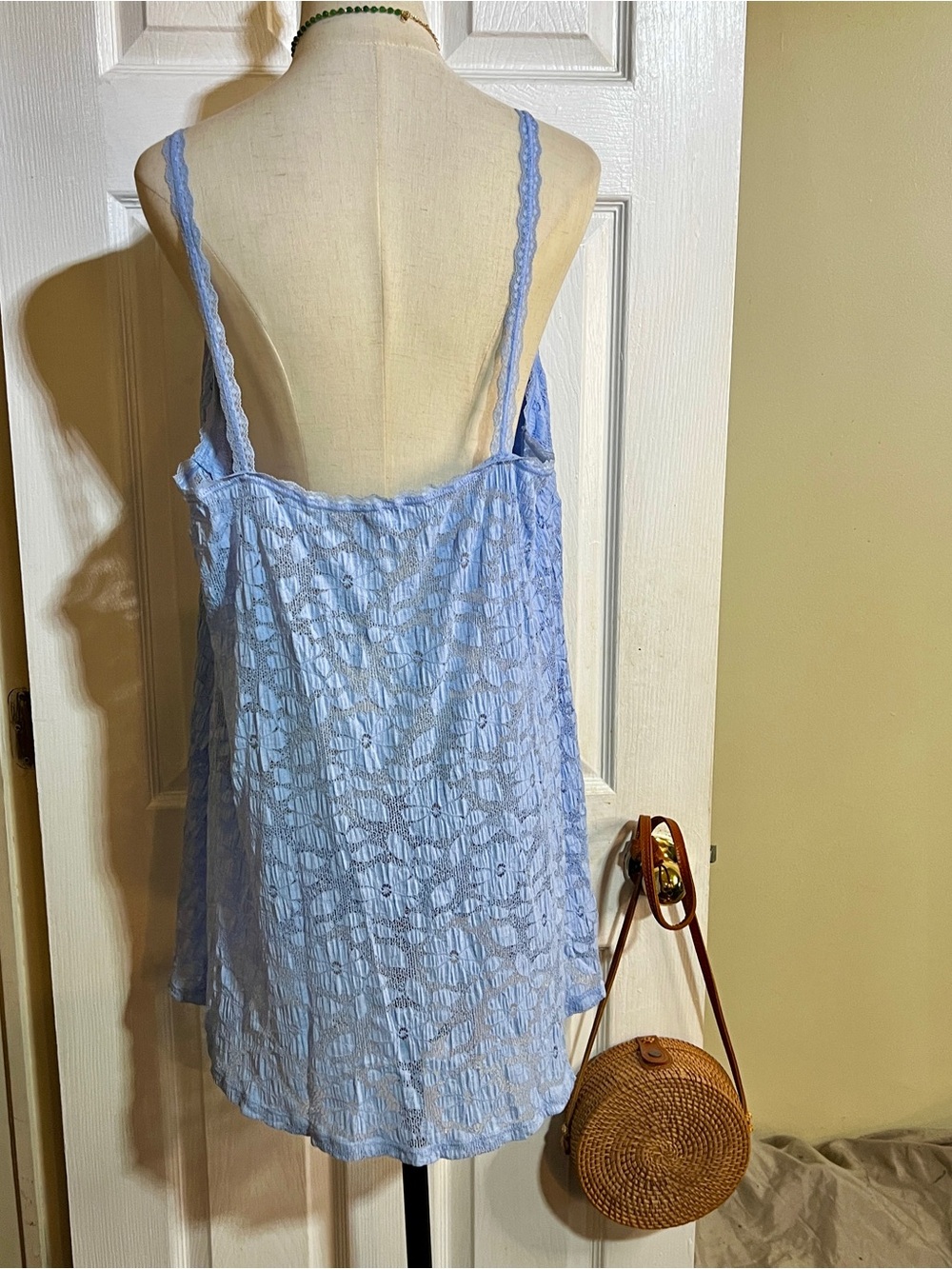 Aerie Off Shore Lace Sheer Blue Mesh Nightie Indie Sleaze Festival Mini Dress XL - Picture 9 of 14